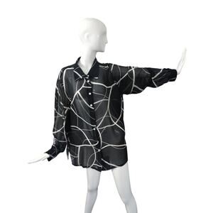 Vintage Silk Land Women's size 2X Pure Silk Sheer Abstract Button up Old $$ Top